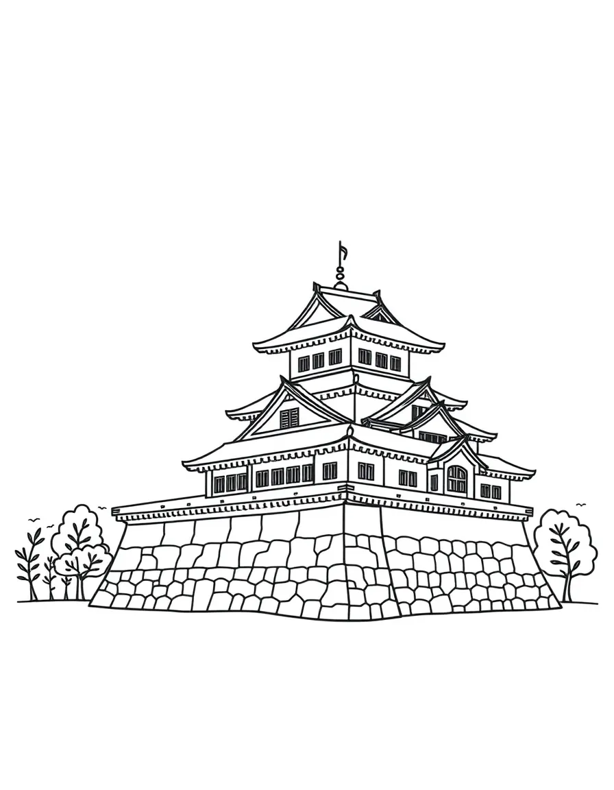 A simplified drawing of a Japanese castle.