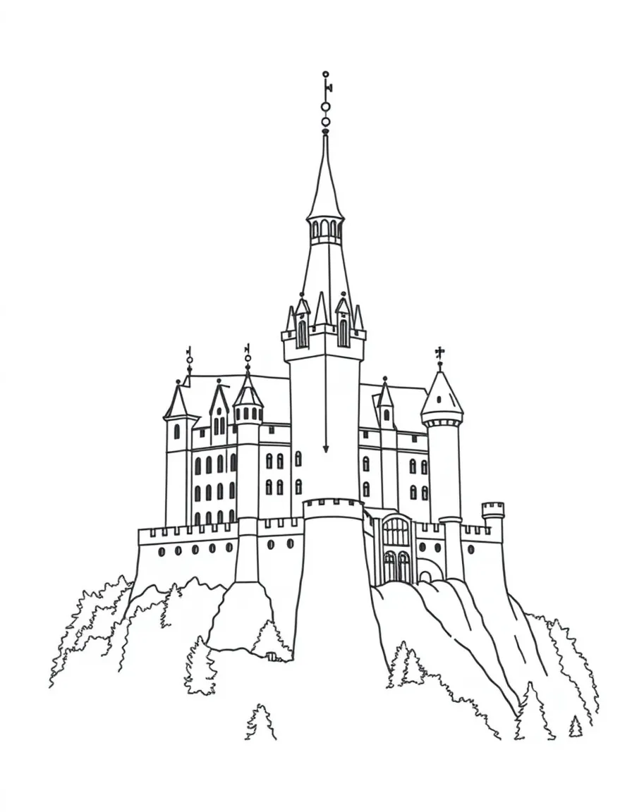 A drawing of a simplified Neuschwanstein Castle.