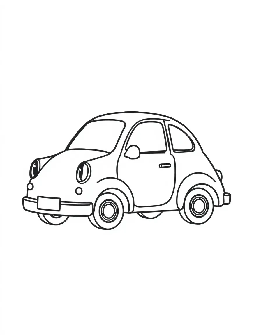 A cute drawing of a small car.