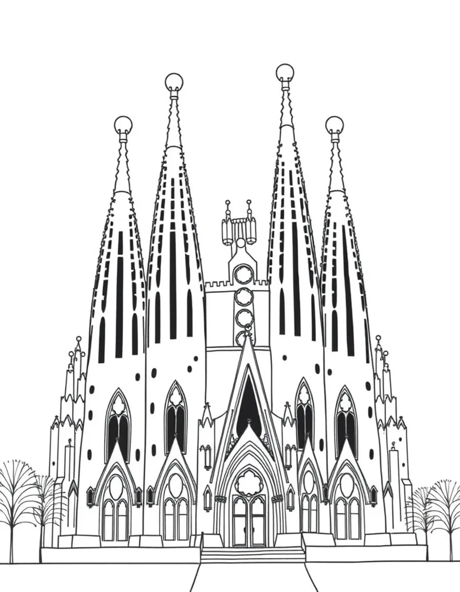 A simple outline of the Sagrada Familia, Barcelona, Spain.