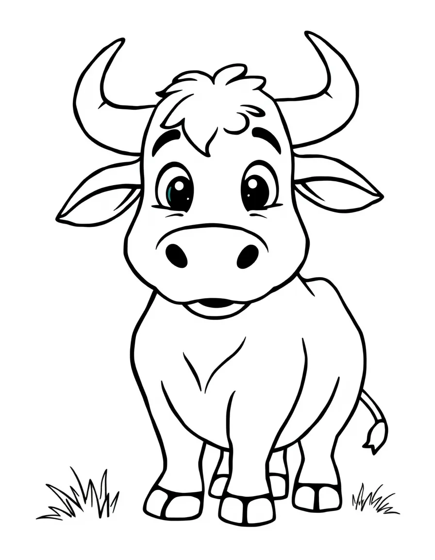 A cartoon-style drawing of a friendly bull.