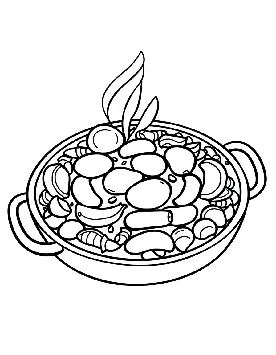 A drawing of a simplified paella dish.