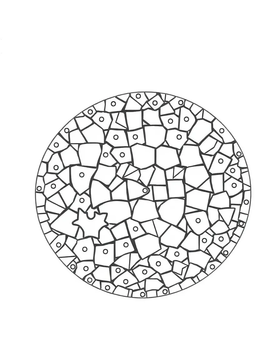 A simplified drawing of a colorful mosaic.
