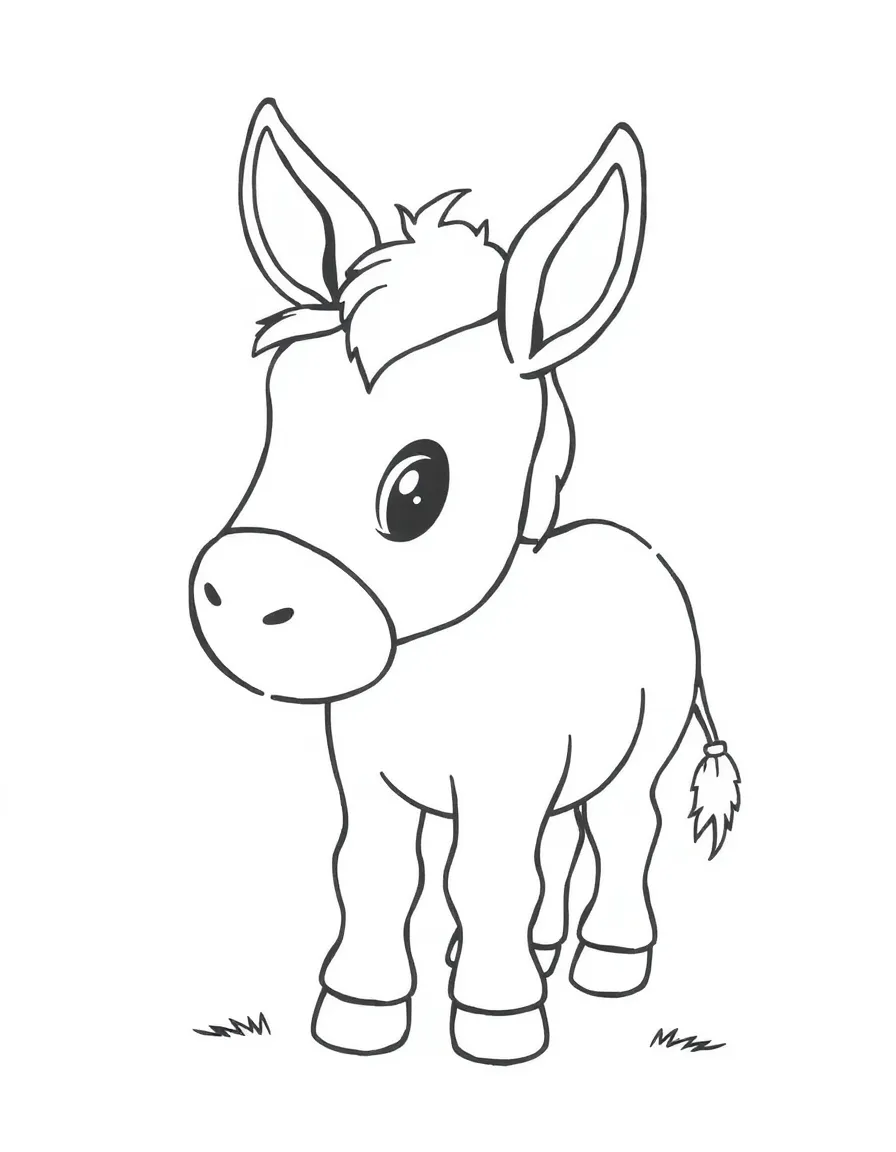 A cute drawing of a small donkey.
