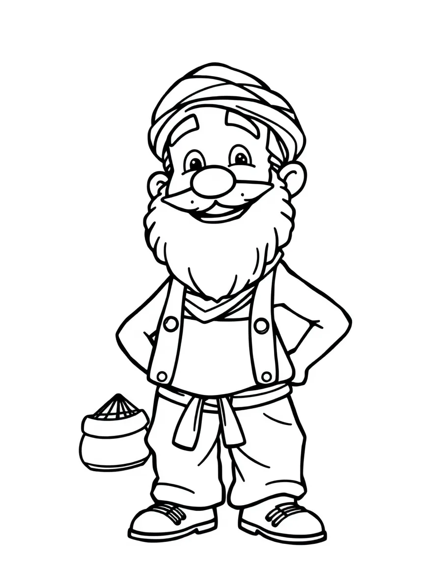 A cartoon-style drawing of a cheerful Greek fisherman.