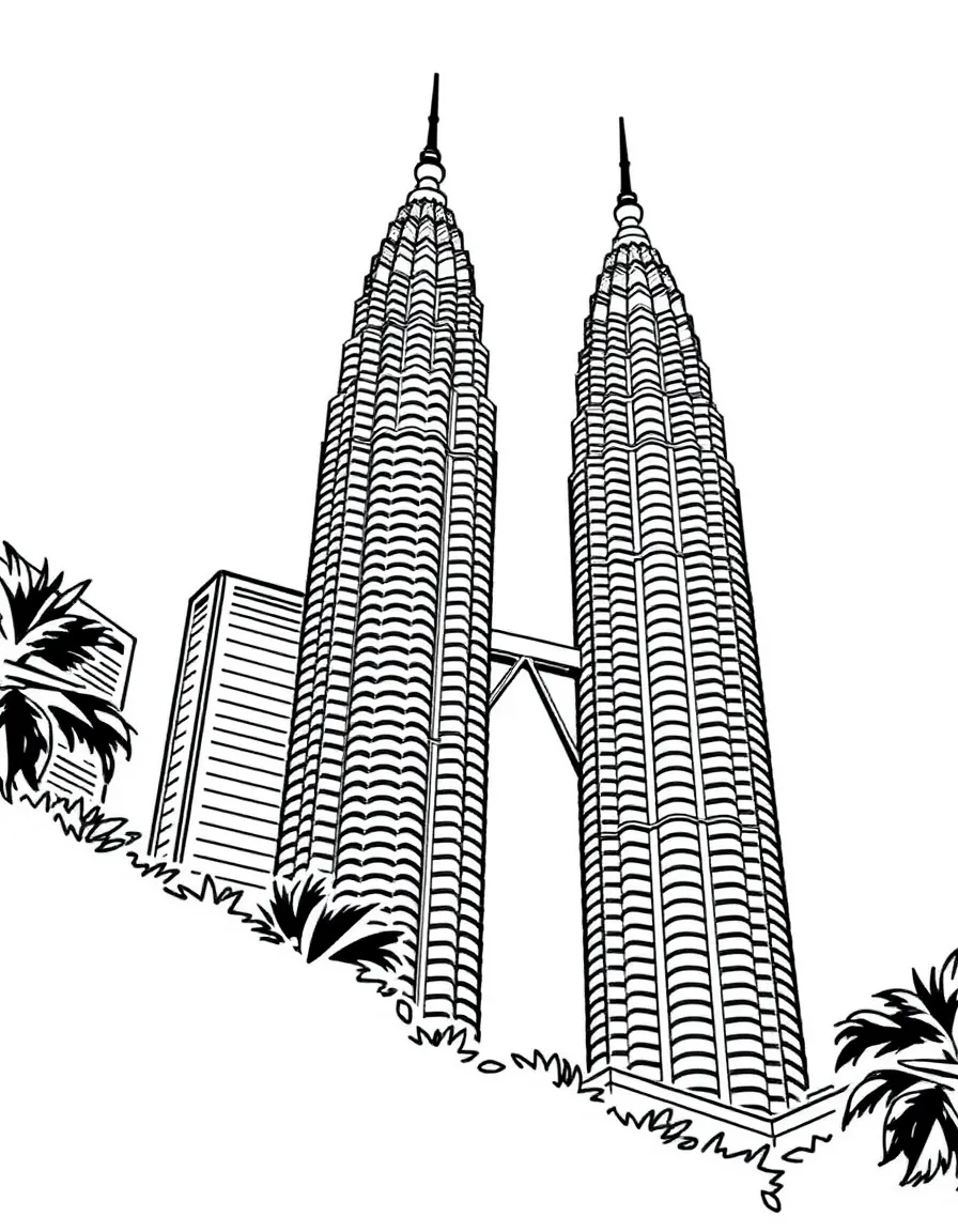 A simple outline of the Petronas Towers, Kuala Lumpur, Malaysia.