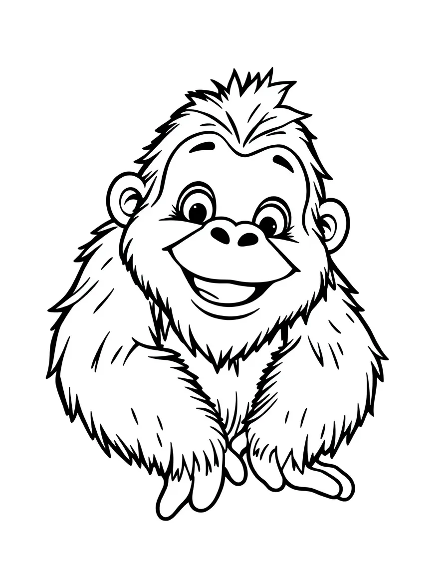 A cartoon-style drawing of a friendly orangutan.