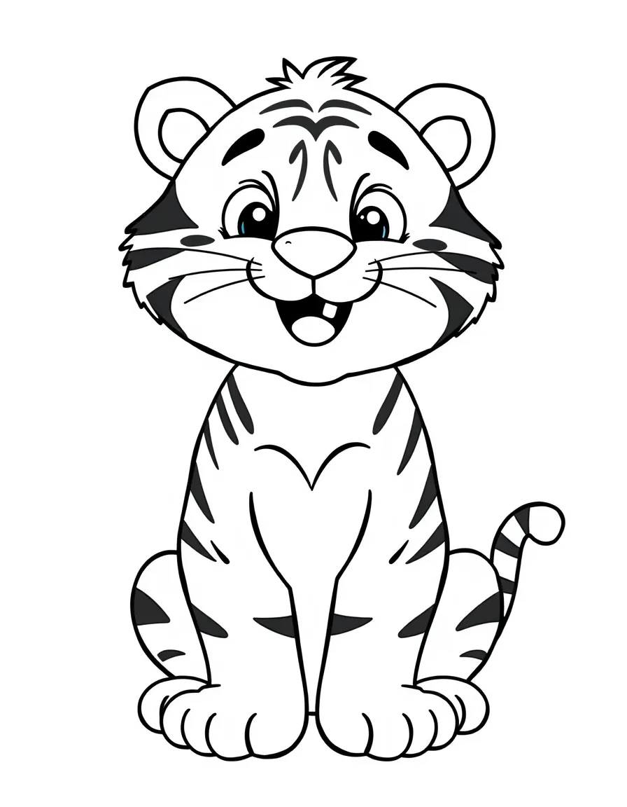A cartoon-style drawing of a cheerful tiger.