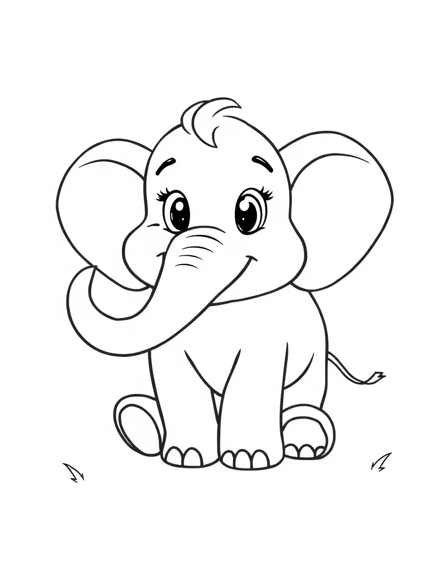 A cartoon-style drawing of a friendly elephant.