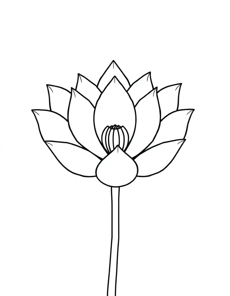 A simplified drawing of a lotus flower.