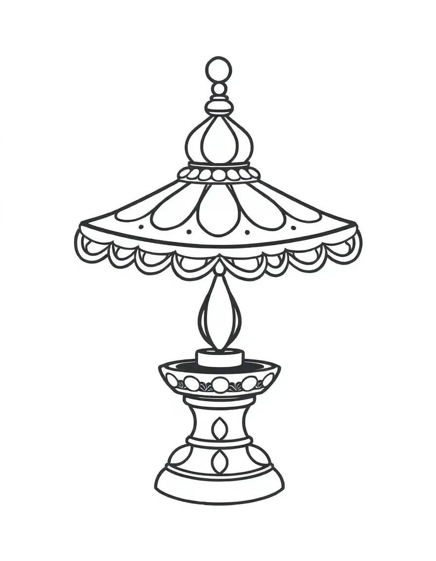 A simple outline of a traditional Indian lamp.