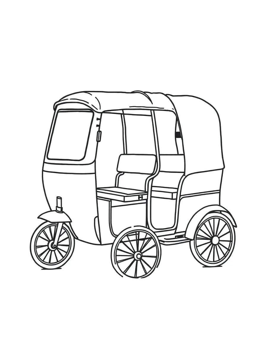 A drawing of a simplified rickshaw.