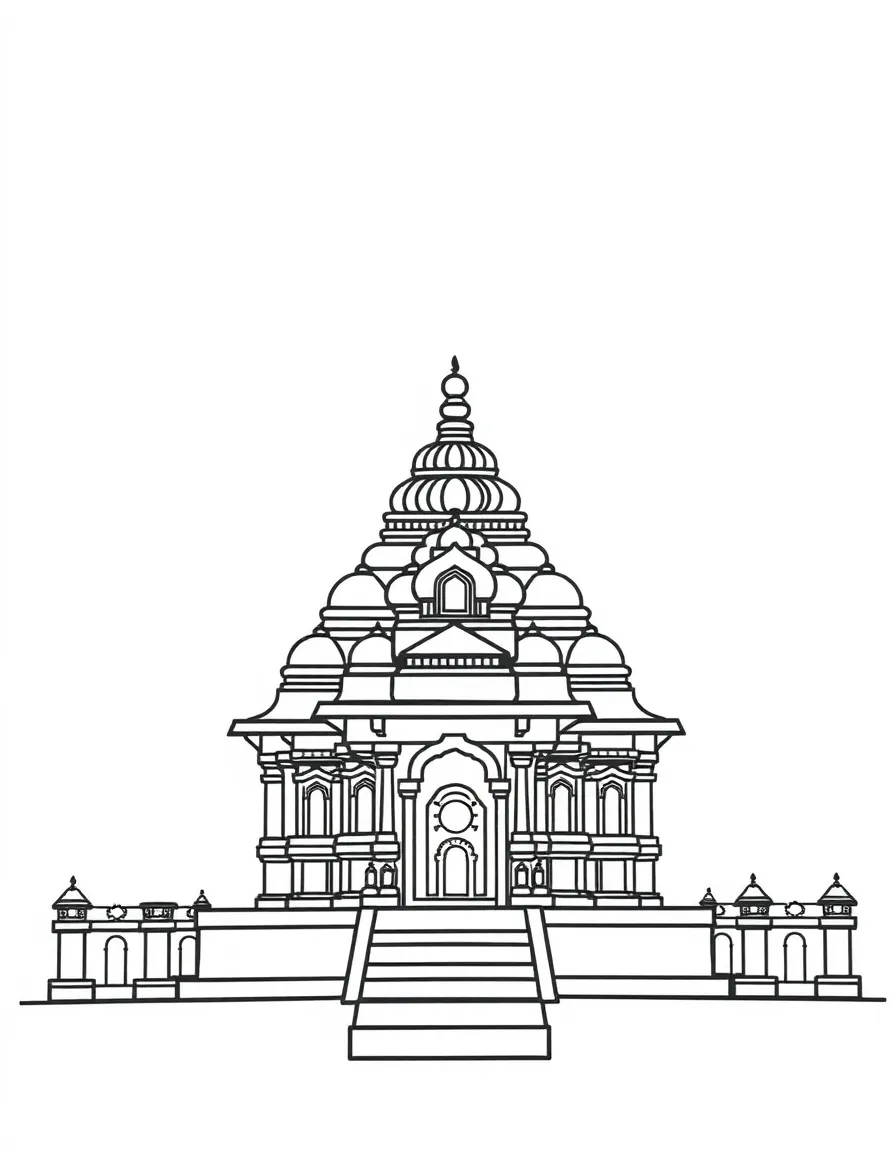 A simplified drawing of an Indian temple.
