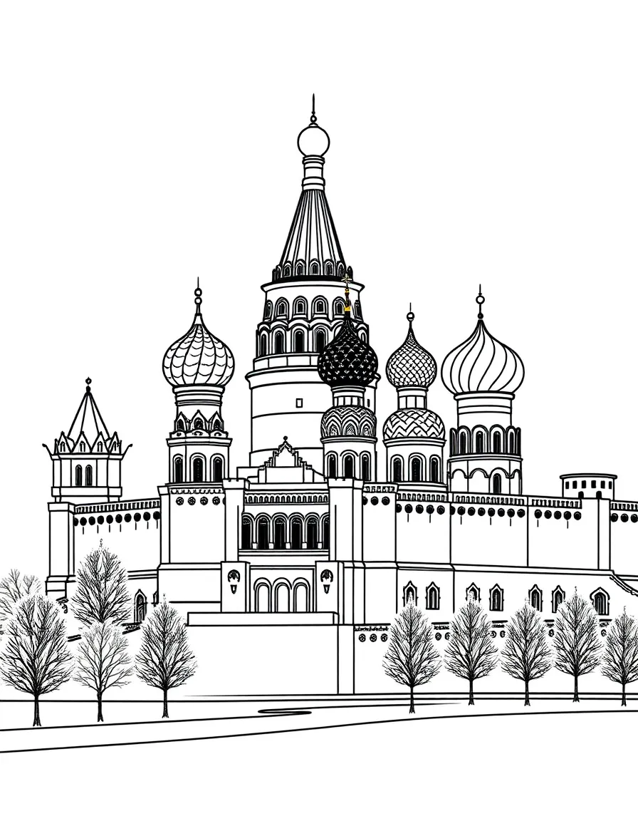 A simple outline of the Kremlin, Moscow, Russia.