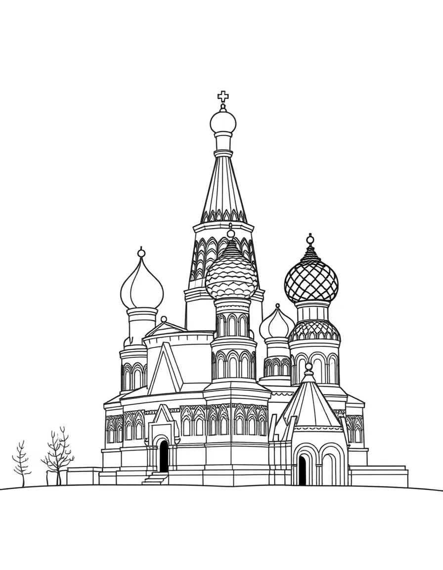 A drawing of a simplified St. Basil's Cathedral.