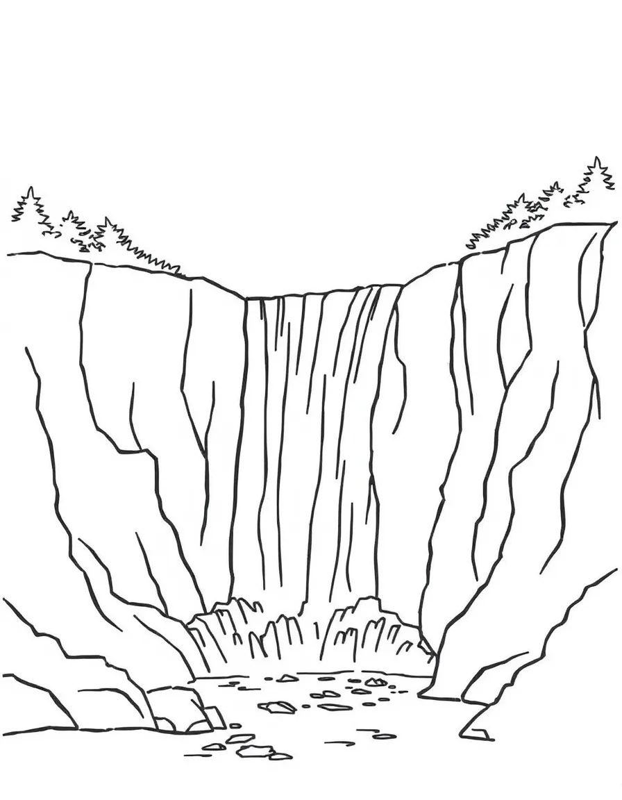 A drawing of a simplified Niagara Falls.