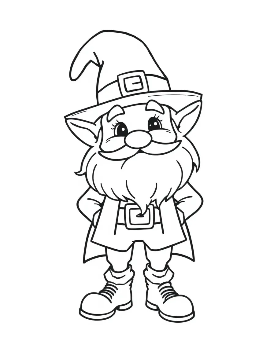 A cartoon-style drawing of a friendly leprechaun.