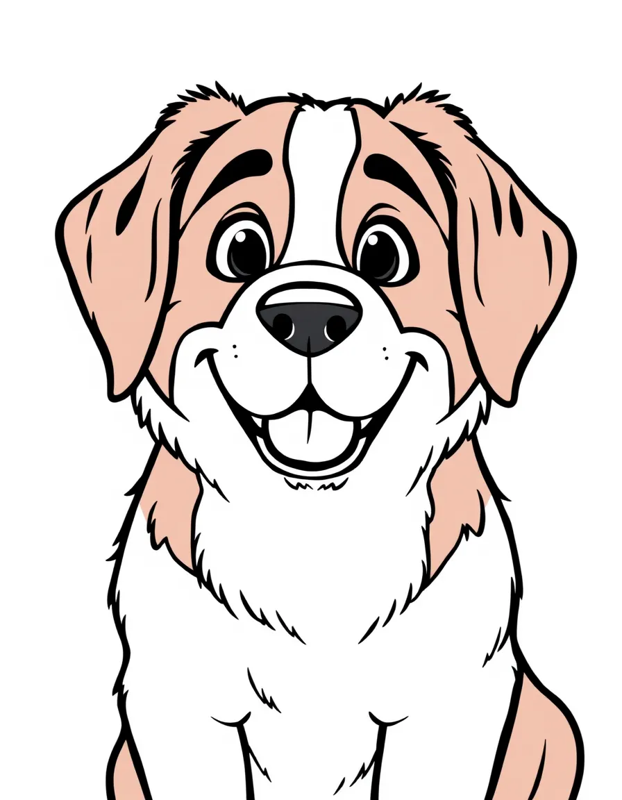A cartoon-style drawing of a friendly St. Bernard.