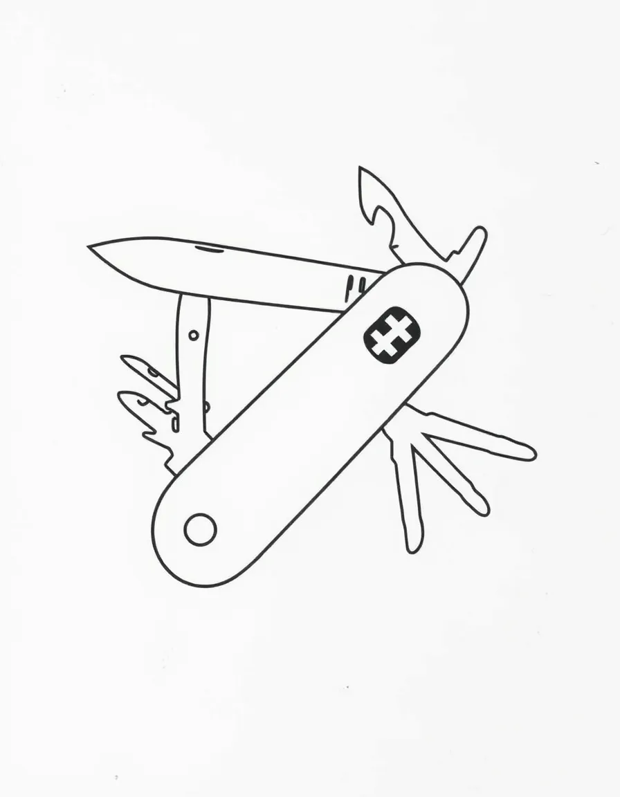 A simplified drawing of a Swiss army knife.