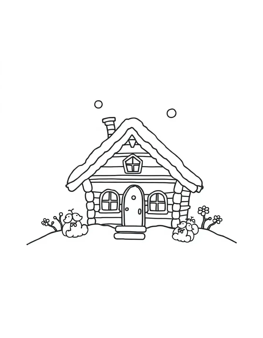 A cute drawing of a small chalet.