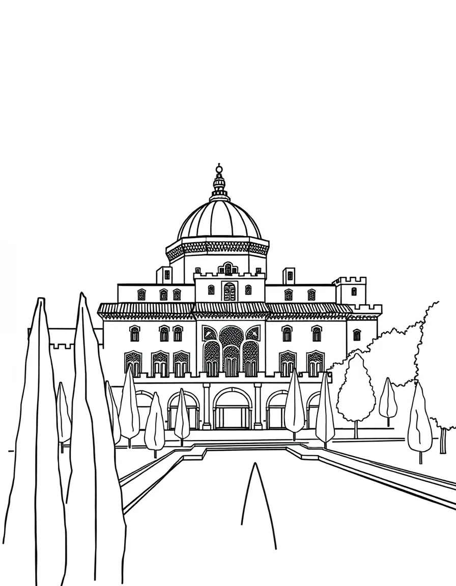 A simple outline of the Alhambra, Granada, Spain.