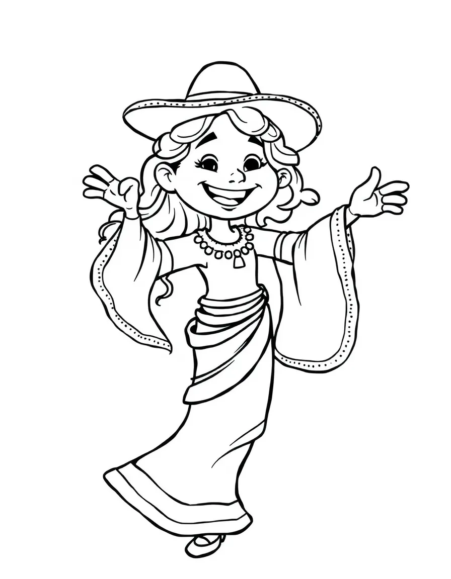 A cartoon-style drawing of a friendly Spanish dancer.
