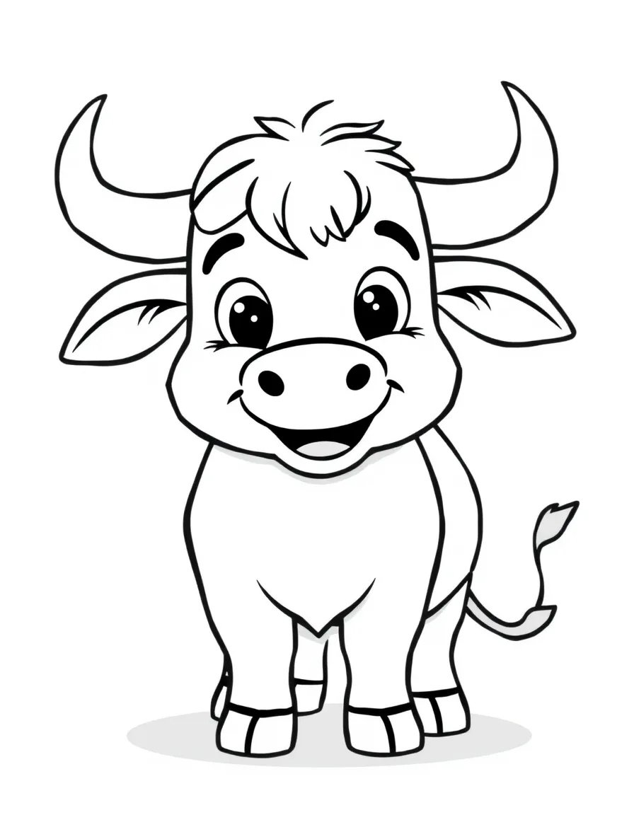 A cartoon-style drawing of a cheerful bull.