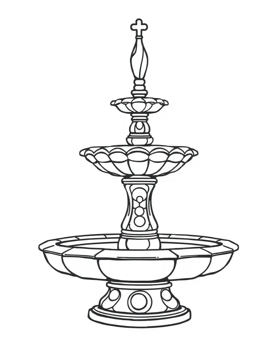 A simplified drawing of a mosaic fountain.