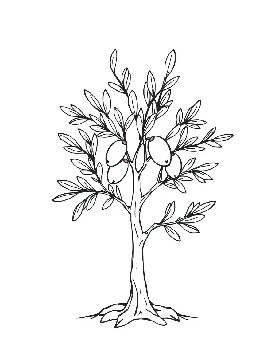 A cute drawing of a small olive tree.