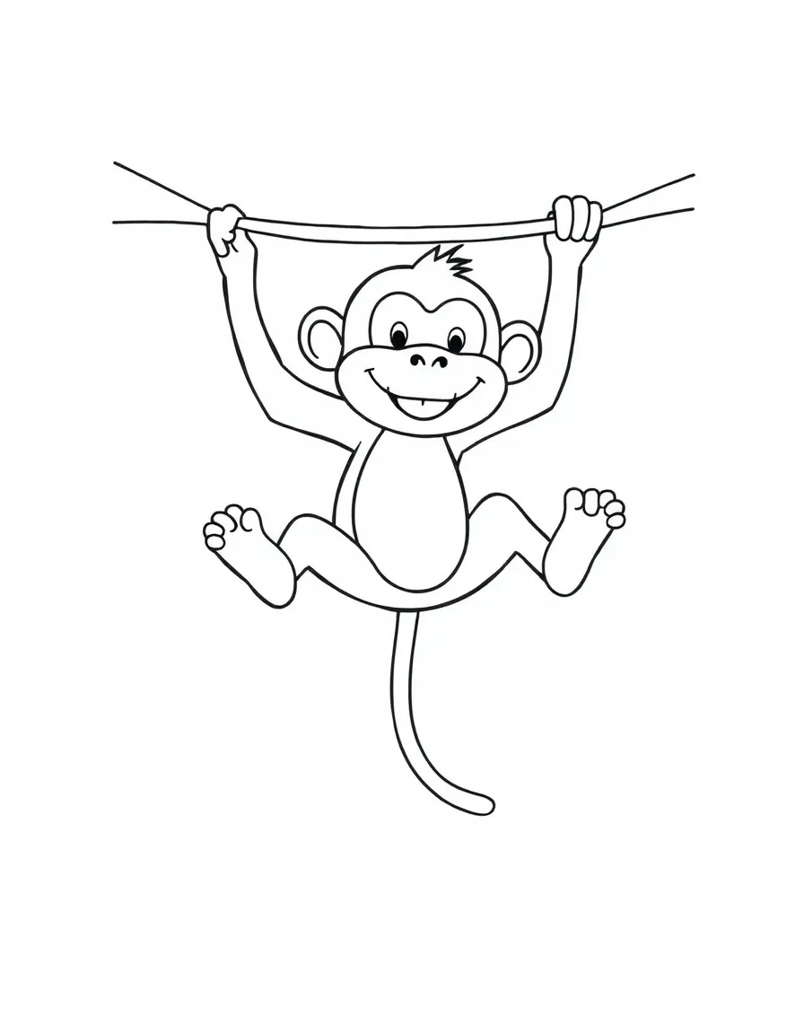 A drawing of a simplified monkey swinging.