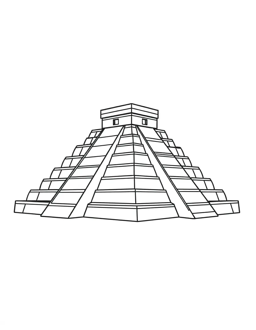A simple outline of the Chichen Itza pyramid, Mexico.