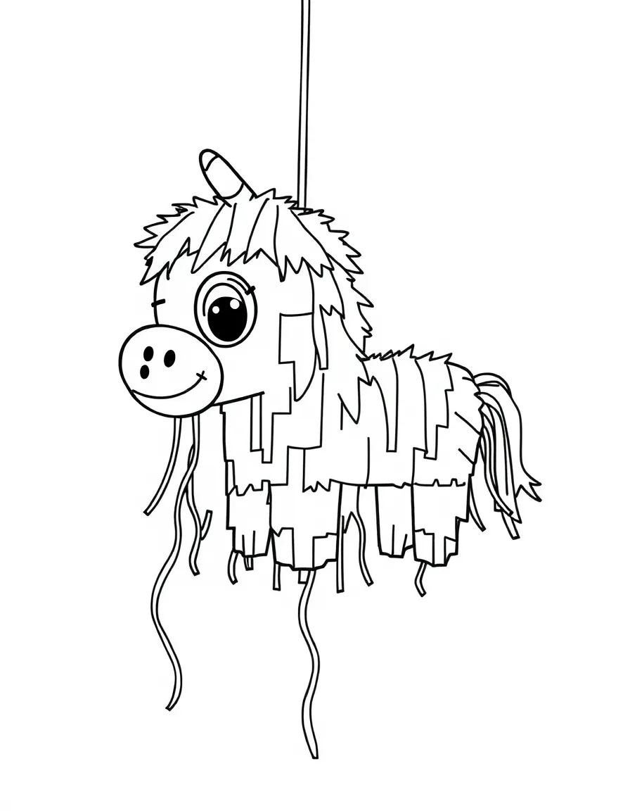 A simplified drawing of a colorful piñata.