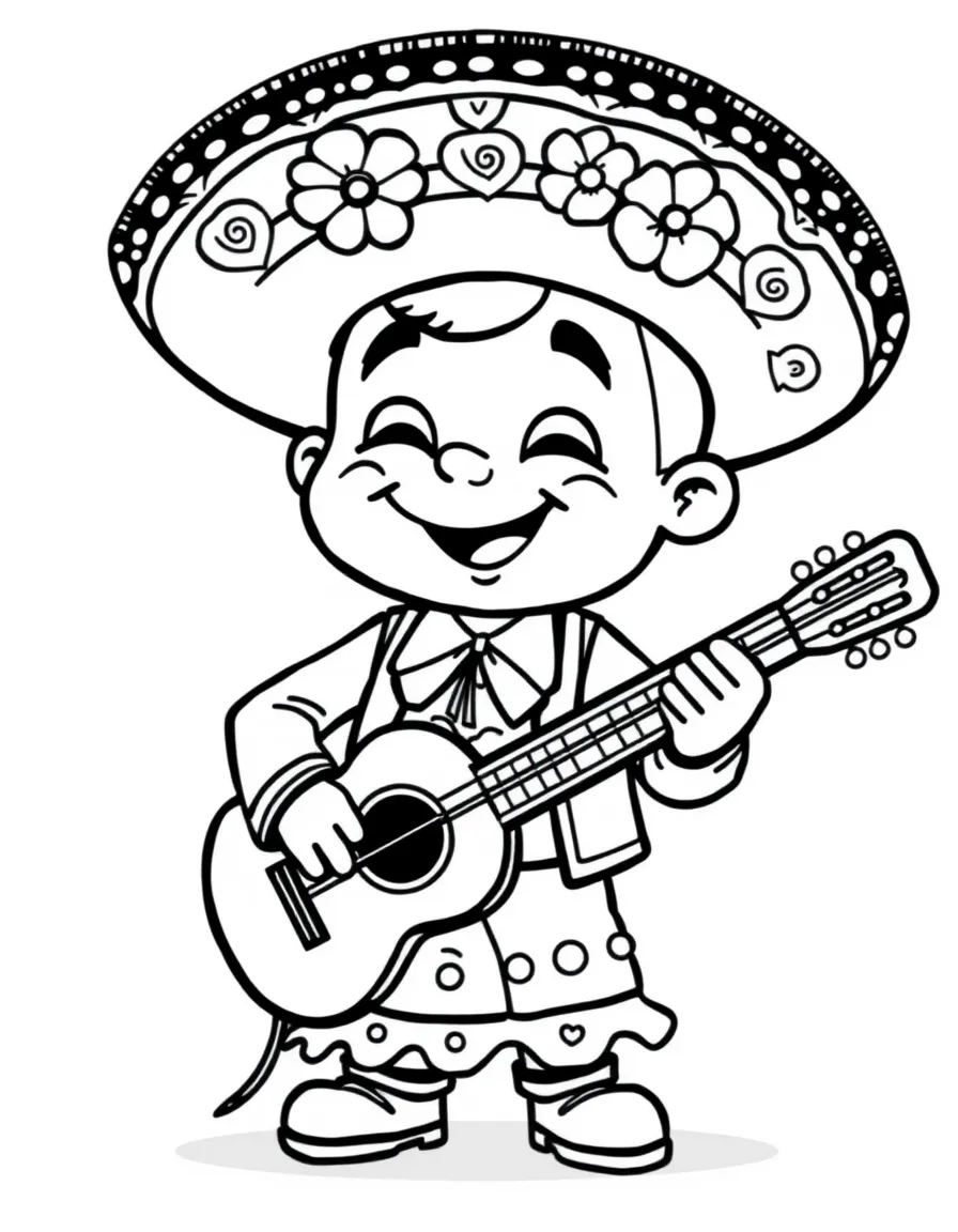 A cartoon-style drawing of a cheerful mariachi player.