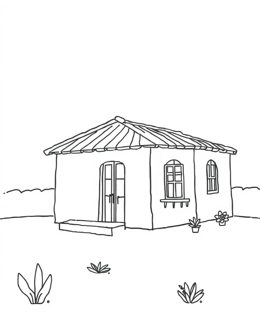 A simplified drawing of a traditional Mexican house.
