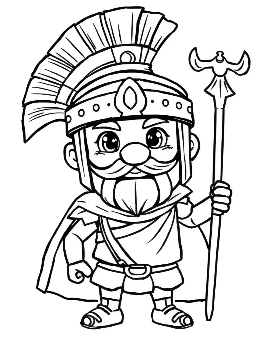 A cartoon-style drawing of a friendly Roman gladiator.