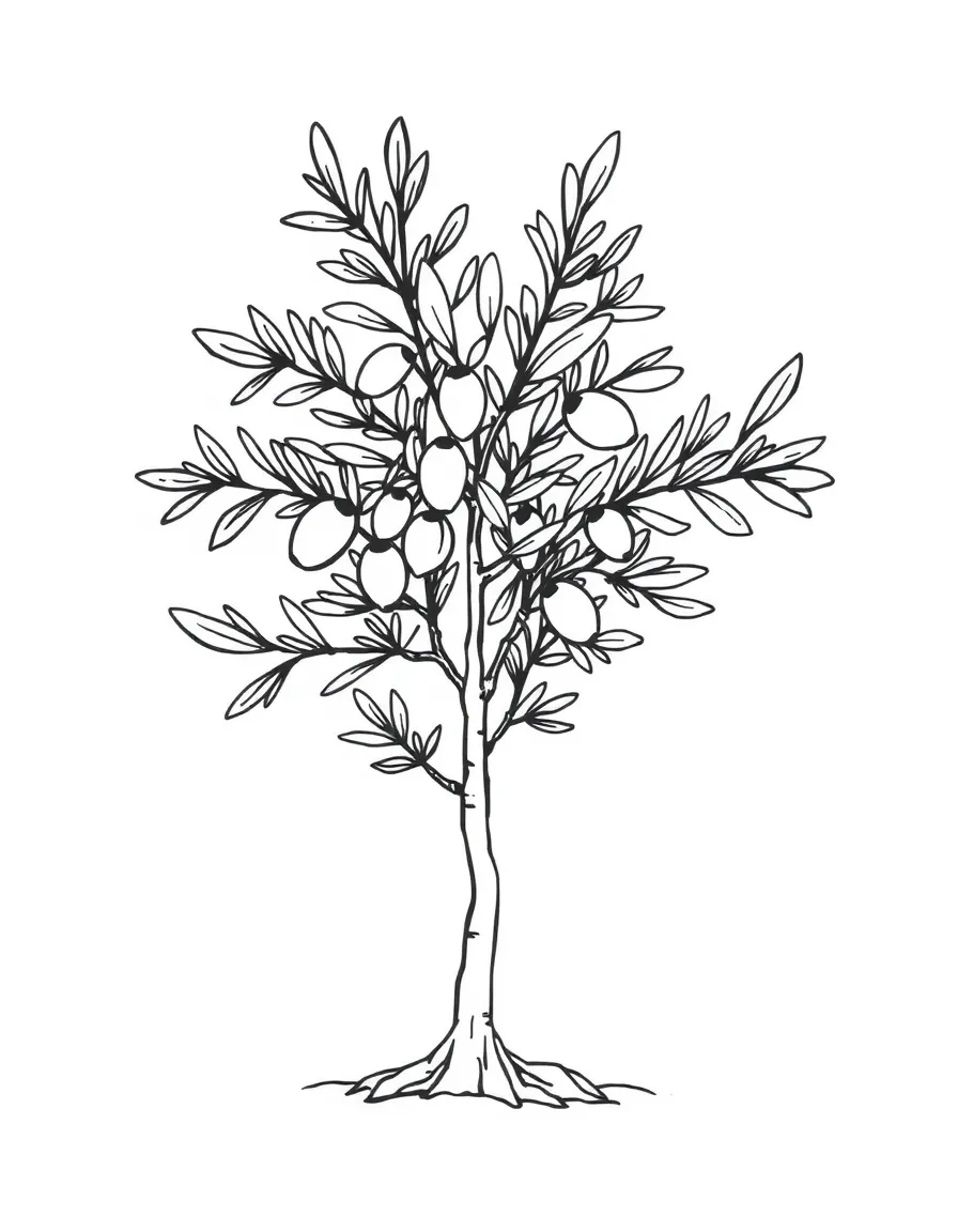 A cute drawing of a small olive tree.
