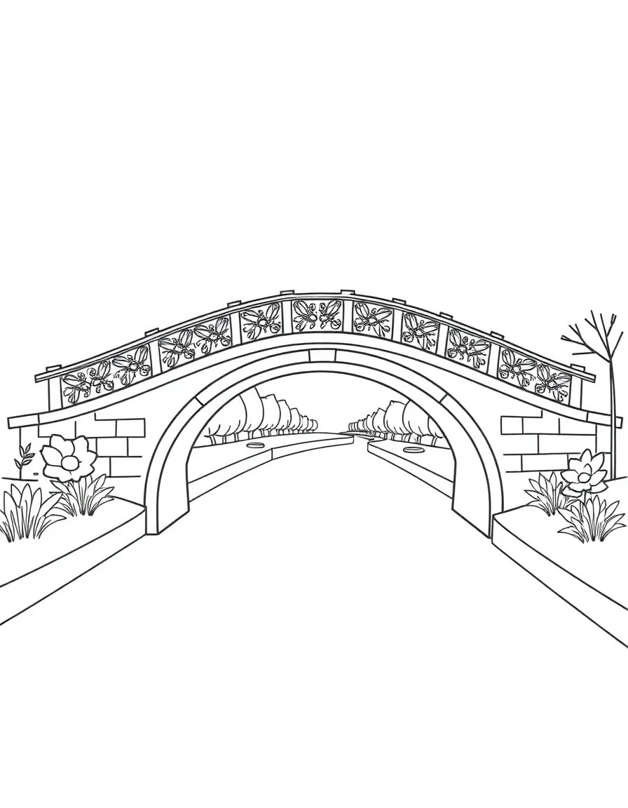A simple outline of a bridge over a canal.