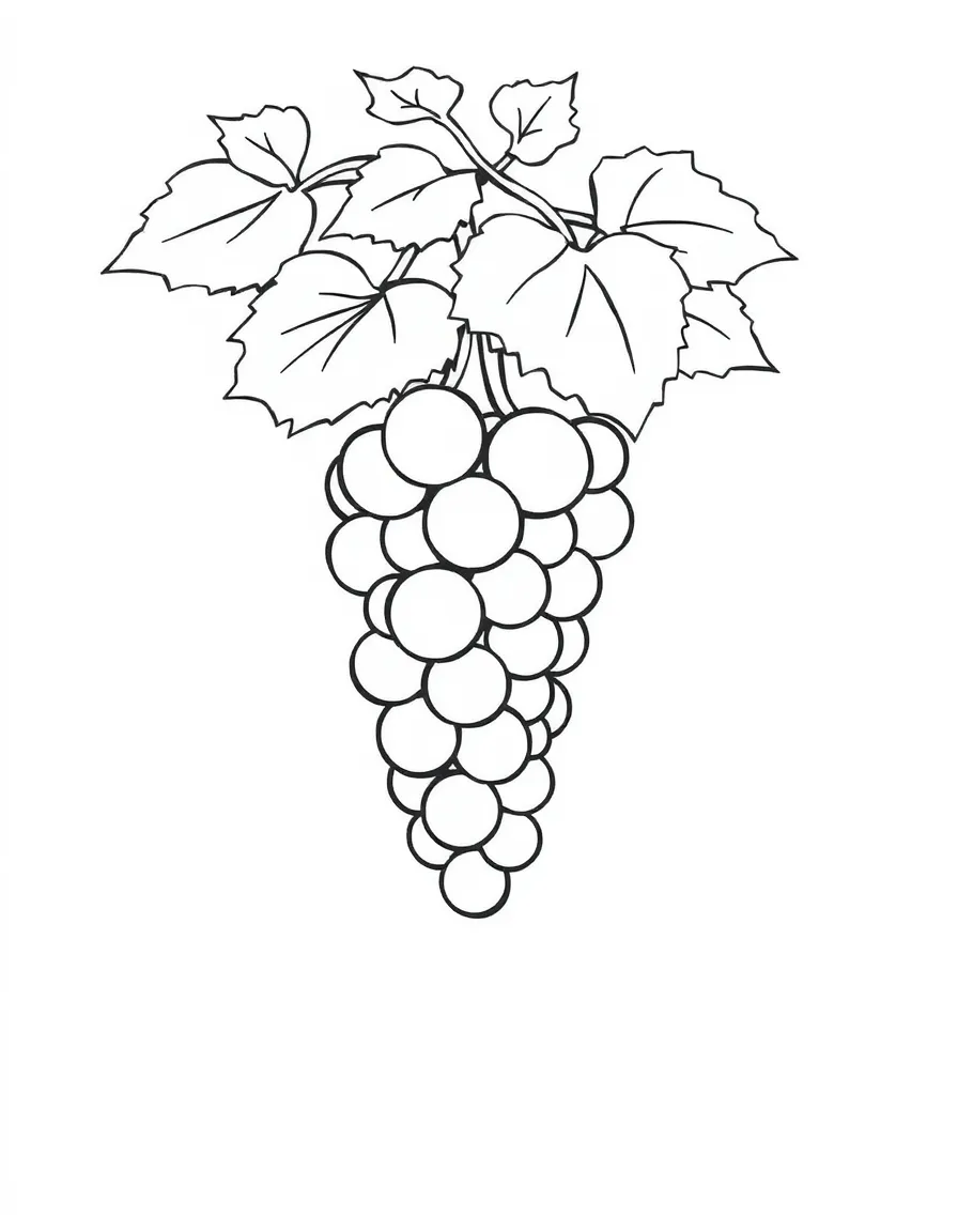 A simplified drawing of a grape vine with ripe grapes.