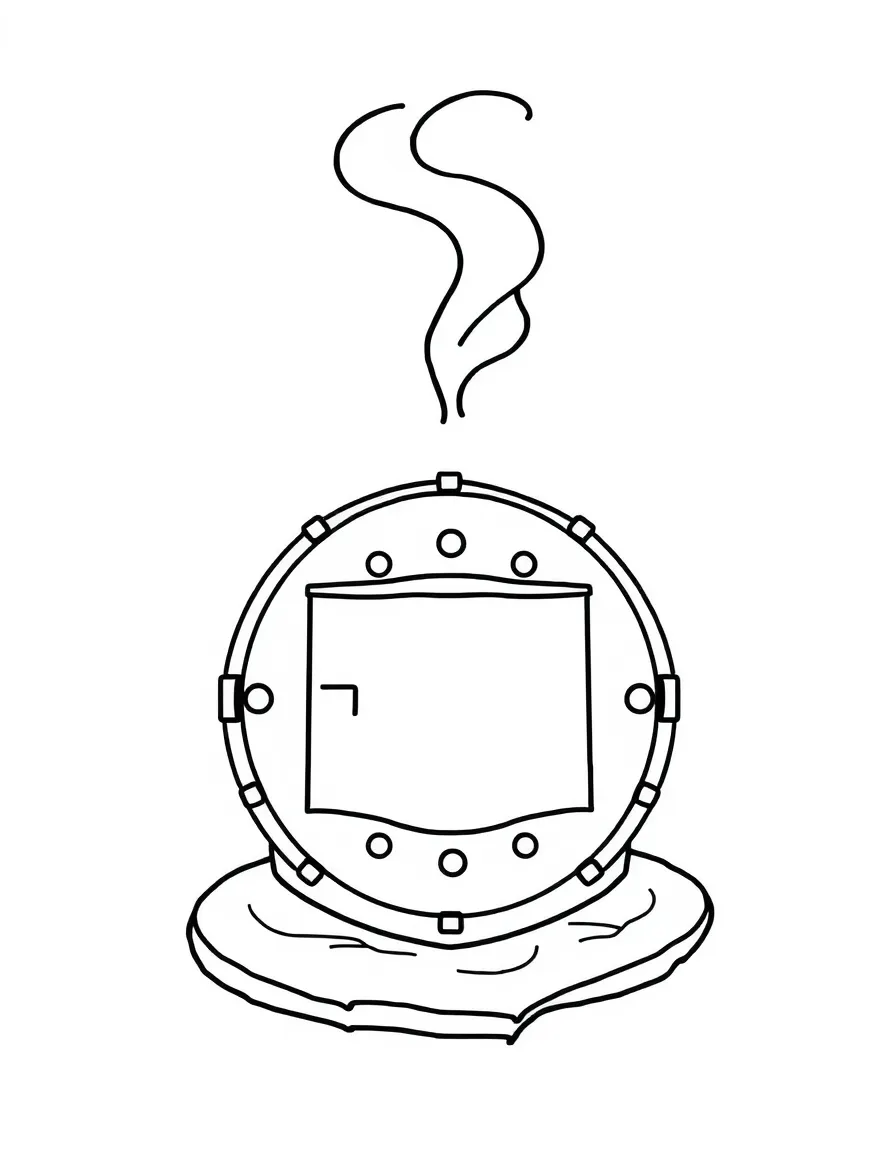 A simplified drawing of a steaming manhole cover.