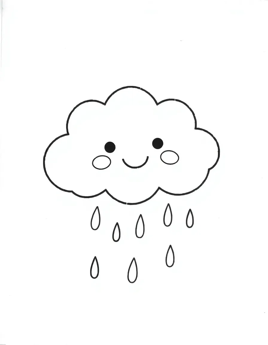 A drawing of a simplified rain cloud with a happy face.