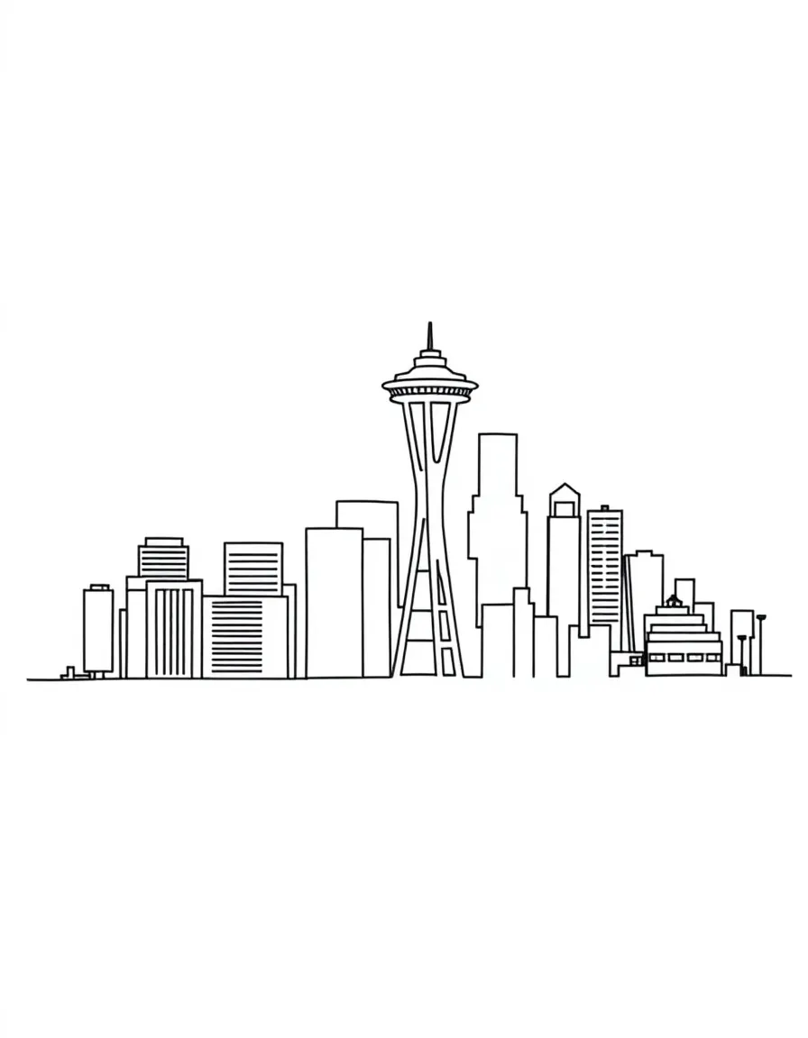 A simple outline of a Seattle skyline.