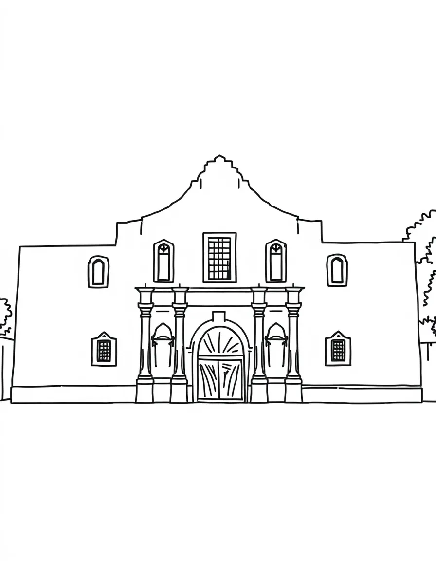 A simple outline of the Alamo, San Antonio, USA.