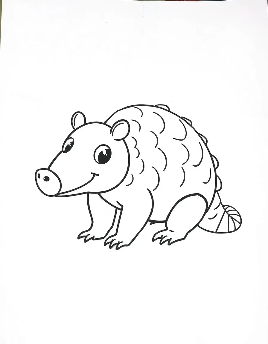A cartoon-style drawing of a friendly armadillo.