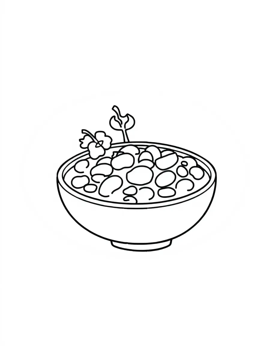 A cute drawing of a delicious chili bowl.