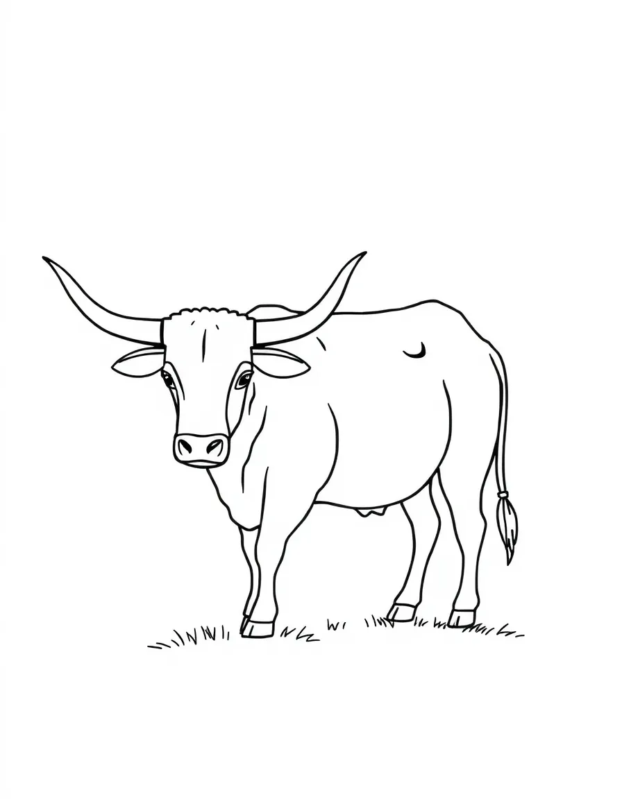 A drawing of a simplified longhorn steer.