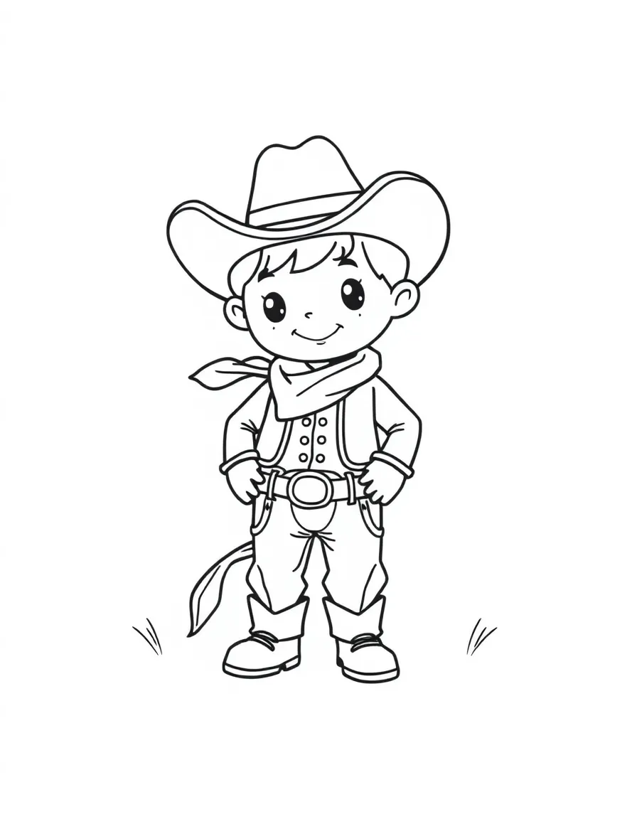 A cute drawing of a small rodeo cowboy.