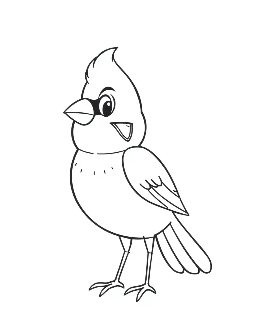 A cartoon-style drawing of a friendly cardinal bird.