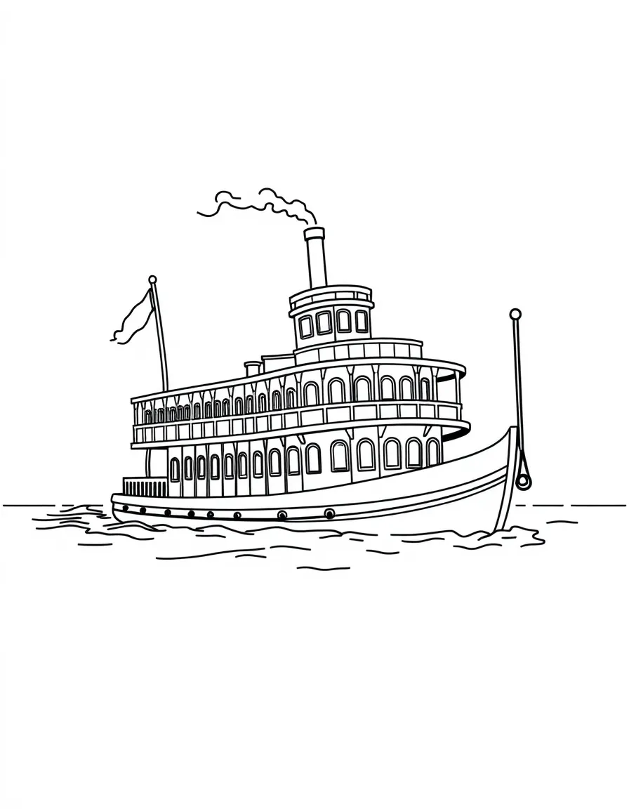 A simplified drawing of a Mississippi River steamboat.