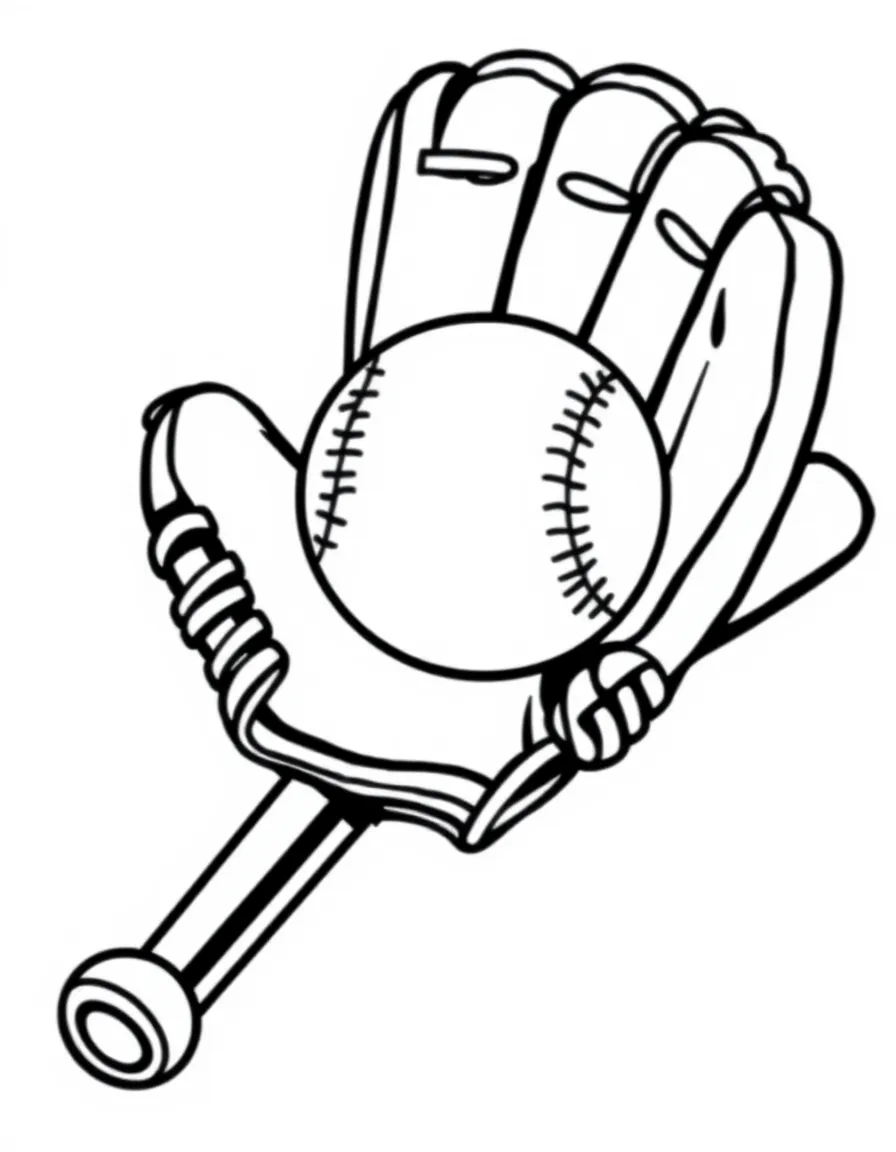 A simple outline of a baseball glove and bat.