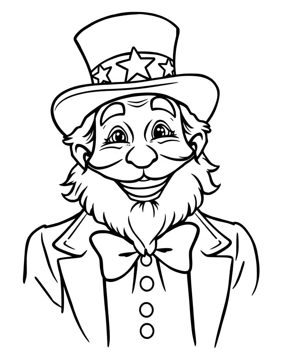 A cartoon-style drawing of a cheerful Uncle Sam.